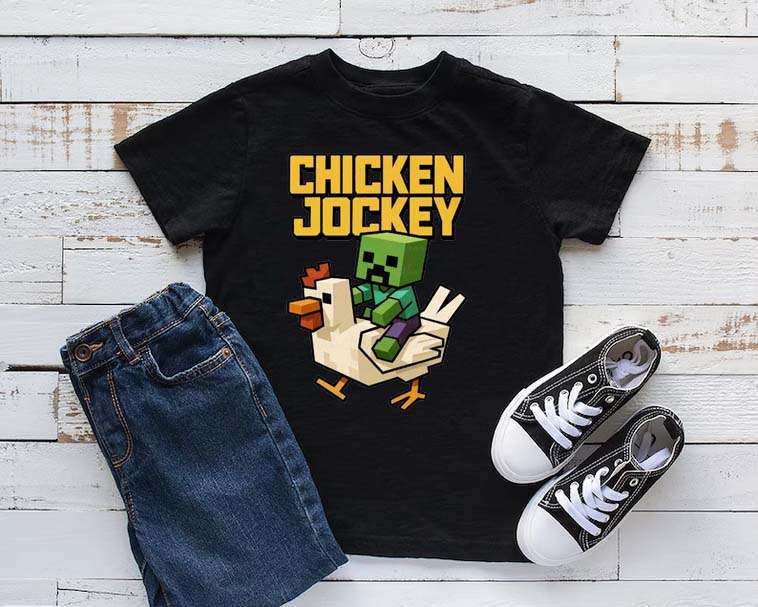 Minecraft Chicken Jockey T-Shirt  Funny Gamer Kids Tee