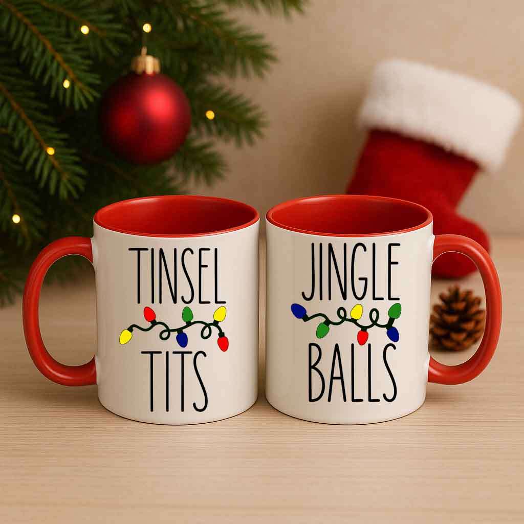 Christmas mugs tinsel tits jingle balls