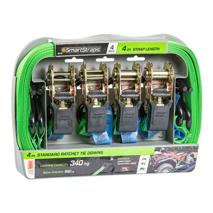 RATCHET TIE DOWN PAD 4M 4PC GREEN