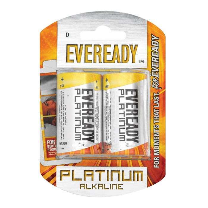 EVEREADY PLATINUM ALKALINE BATTERY LR20 D 2 PACK