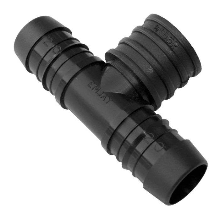 EMJAY TEE FEMALE 25MMX1/2 INCH BLACK