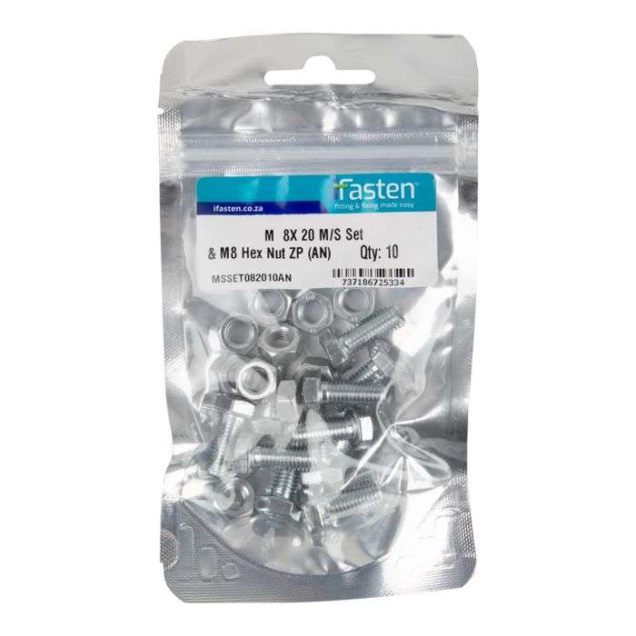IFASTEN SET SCREW MS AND NUT ZP M8X20MM 10 PP
