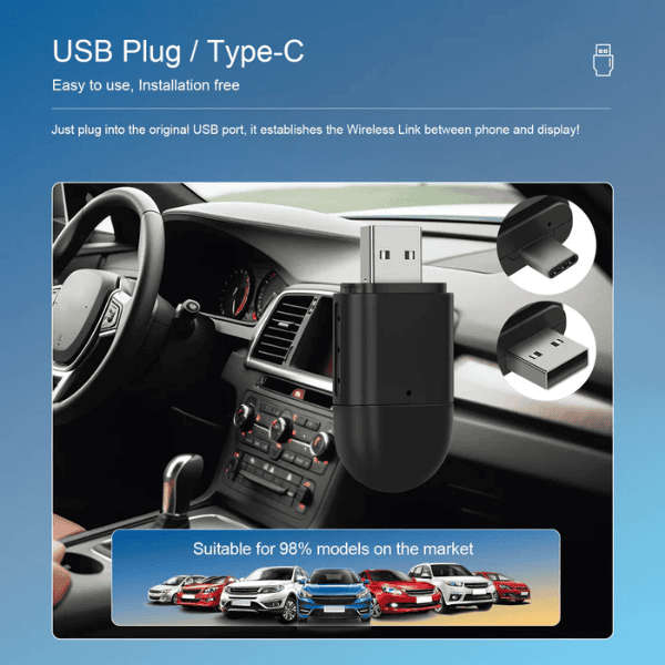 2-in-1 Mini Wireless USB Car Play and Android Auto