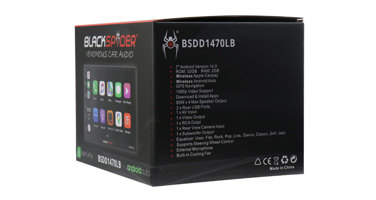BlackSpider BSDD1470LB 2Din Wireless Apple CarPlay Android Auto Radio Long Base