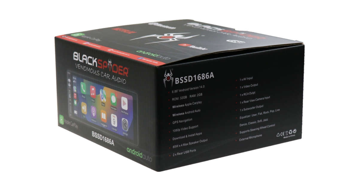 Blackspider Bsdd1686a 6.86" Single Din Wireless Apple Carplay Android Auto Radio