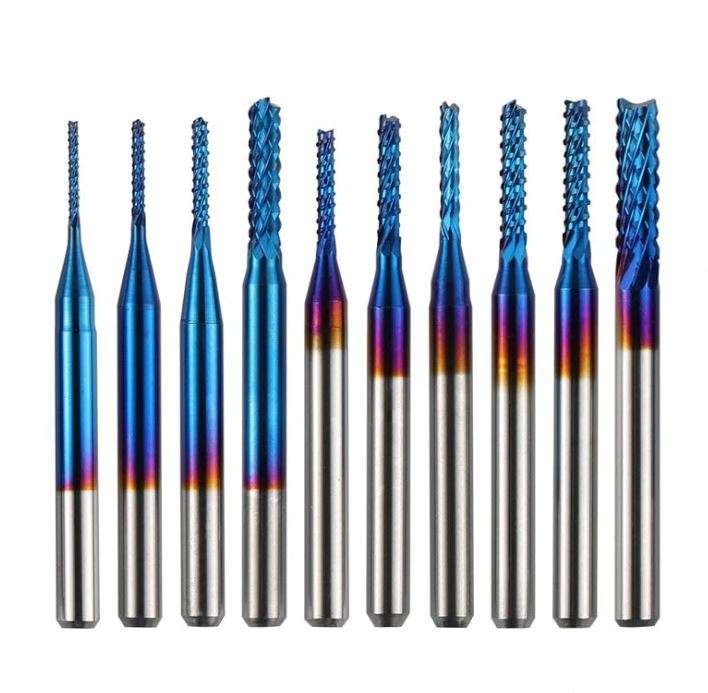 CNC Router Bits - 10 Piece Set PCB Carbide Nano blue Coated 0.8-3.0mm