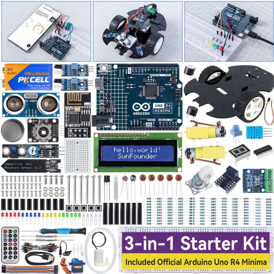 SunFounder 3 in 1 Ultimate Starter Kit with Original Arduino Uno R4 Minima