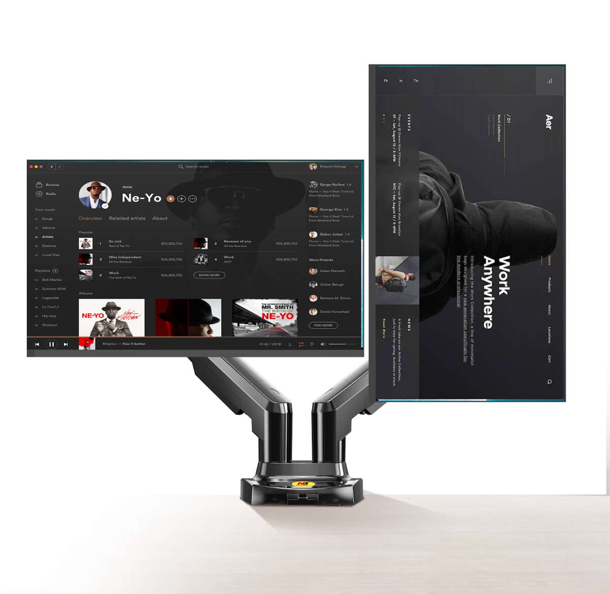 North Bayou Desktop Mount for 2 Screens(F160) - 17" - 27"
