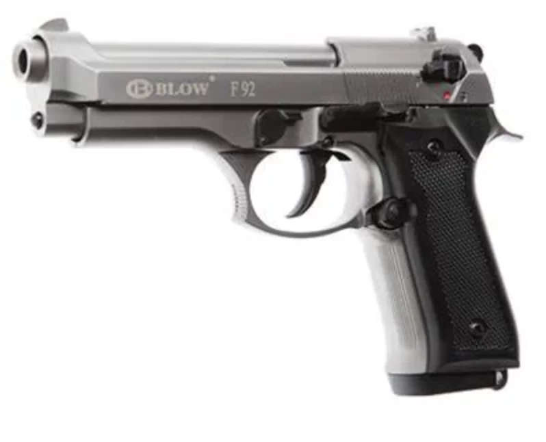 Blow Blank Pistol F92 Shiny Chrome (Flash &amp; AMMO at Additional Costs)