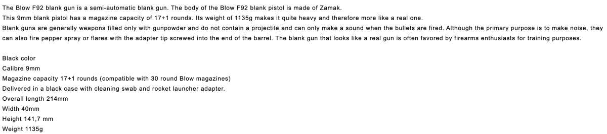 F92 Blowback Blank Gun (Black)