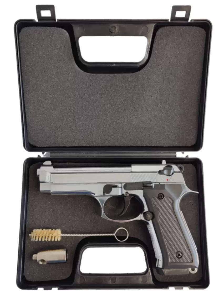 Blow Blank Pistol F92 Shiny Chrome (Flash &amp; AMMO at Additional Costs)