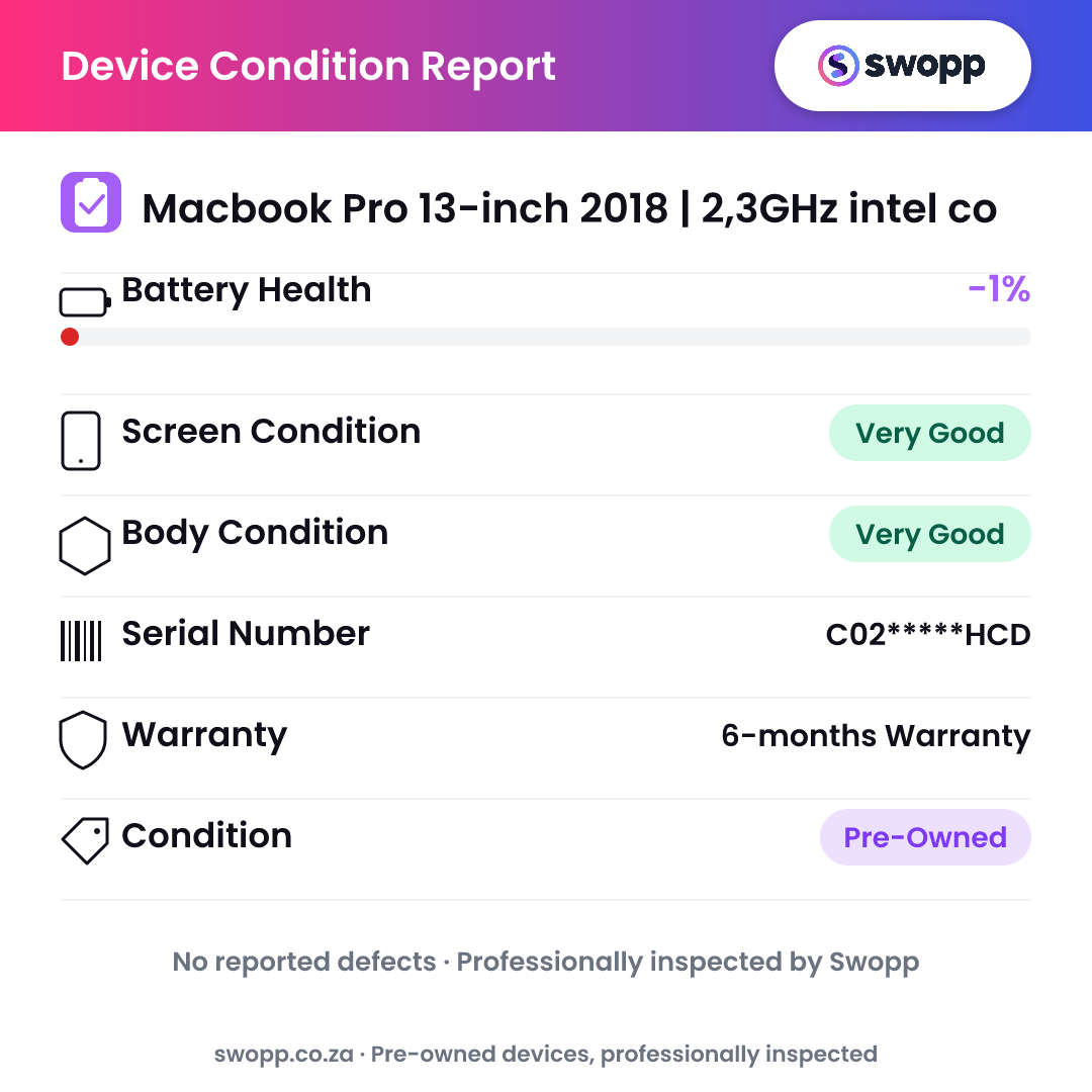 Macbook Pro 13-inch 2018 | 2,3GHz intel core i5 | 8GB | 256GB | Silver