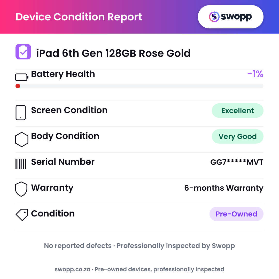 iPad 6th Gen 128GB Rose Gold