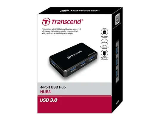 TRANSCEND USB 3.0 - 4 Port Hub - Powered