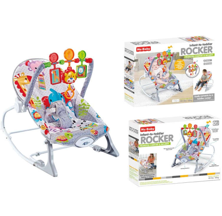 Hu-Baby Infant-to-Toddler Vibrating Musical Rocker - Grey