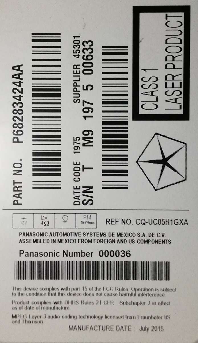 Chrysler U-Connect 8.4 Radio Navigation GPS P68283424AA