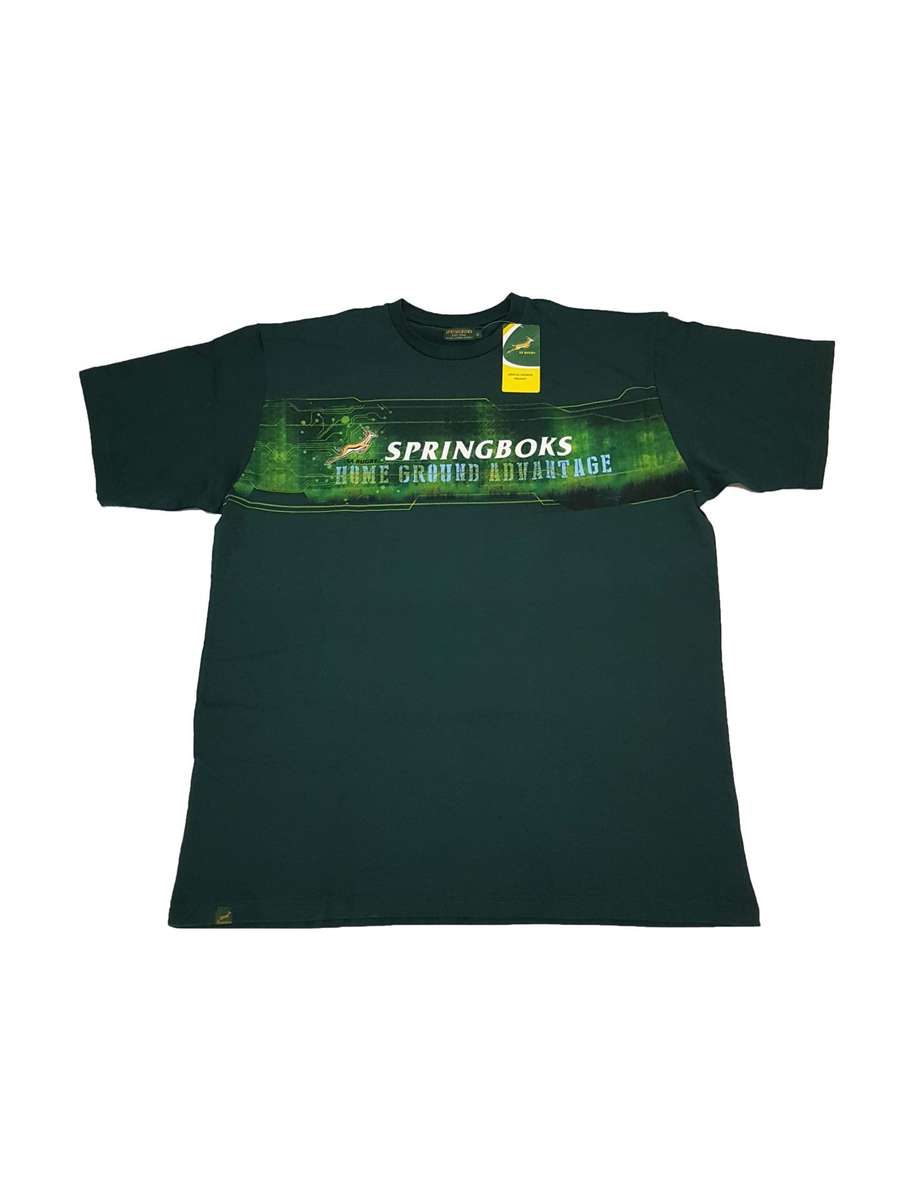 T Shirt Mens Springbok Print Green - 5xl 0.40kg