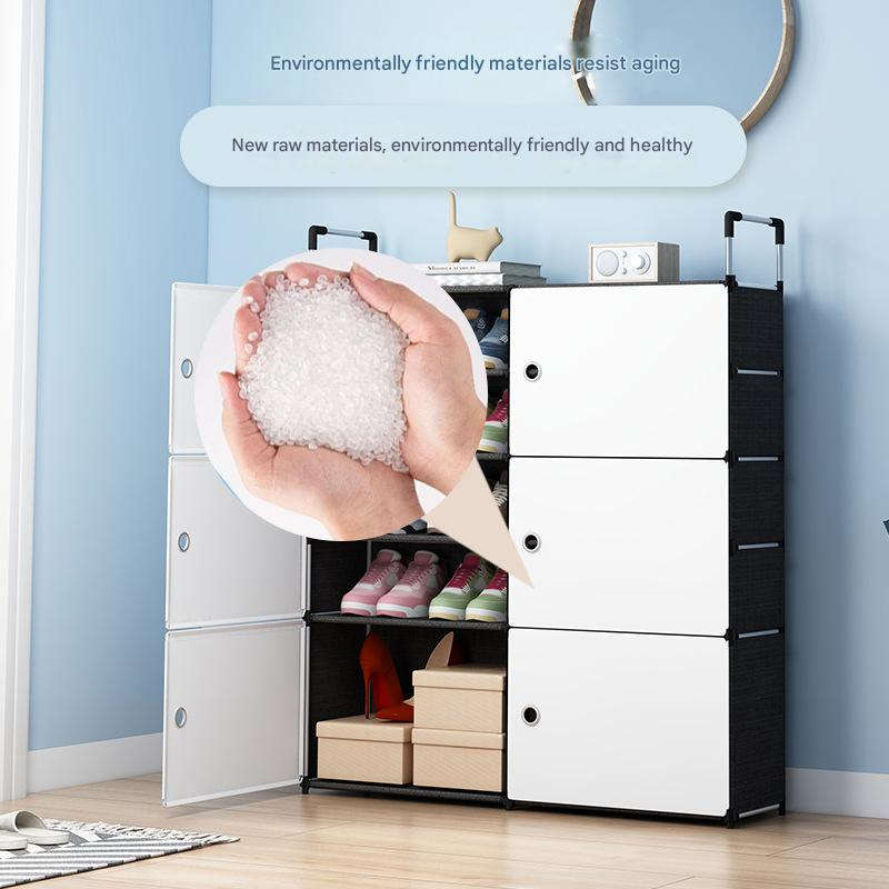 Modern Shoe Storage Cabinet with 6 Transparent Doors & Top Handle Design