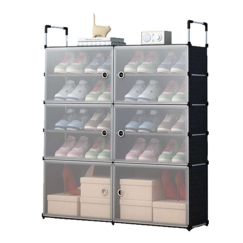 Modern Shoe Storage Cabinet with 6 Transparent Doors & Top Handle Design
