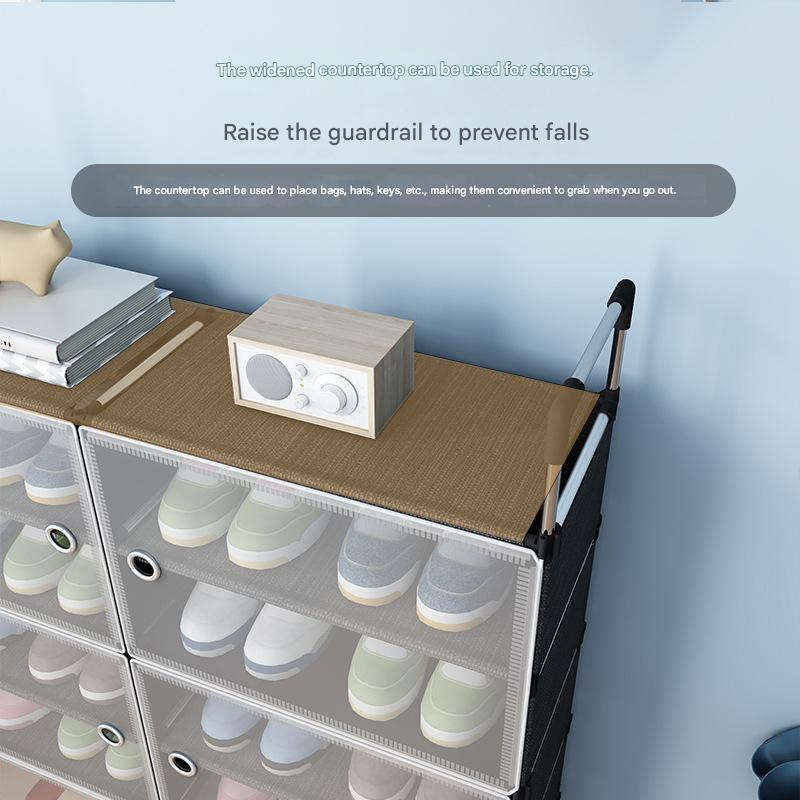 Modern Shoe Storage Cabinet with 6 Transparent Doors & Top Handle Design