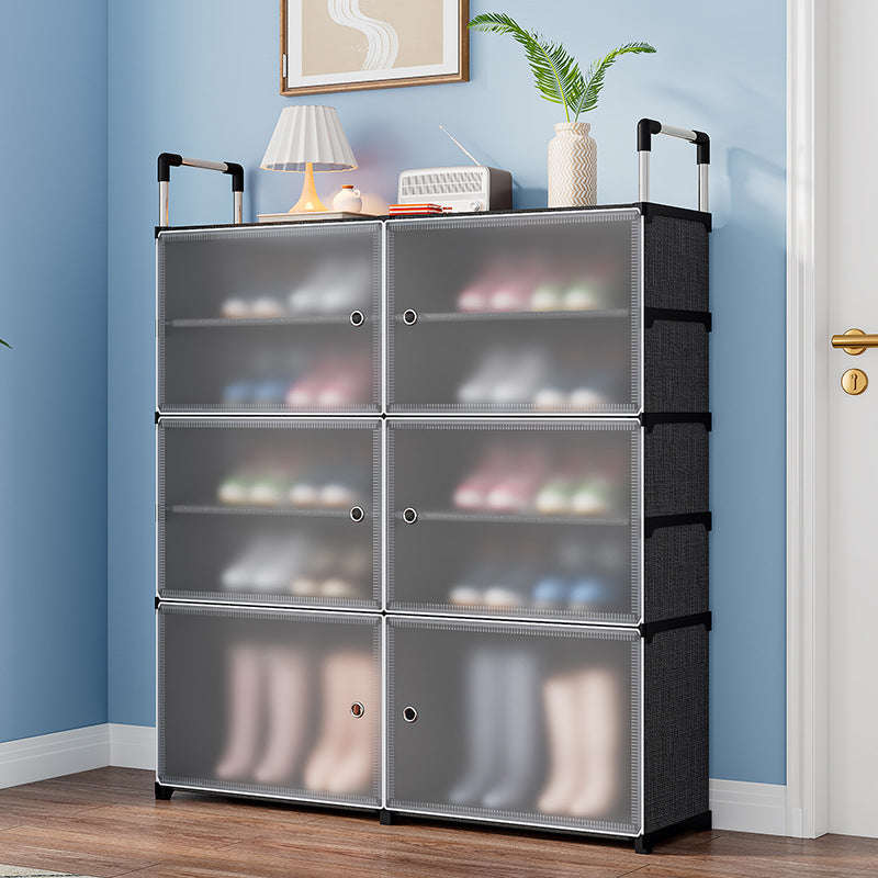 Modern Shoe Storage Cabinet with 6 Transparent Doors & Top Handle Design