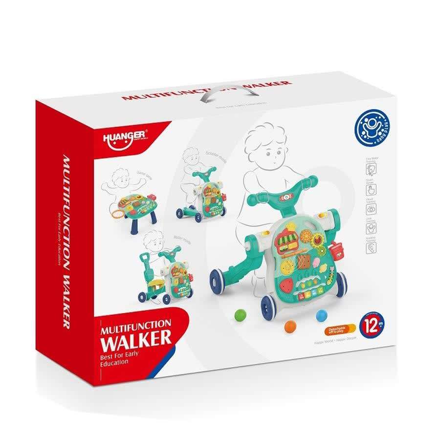4 in 1 Baby Multifunction Walker, Game Panel, Sit-to-Stand Walker