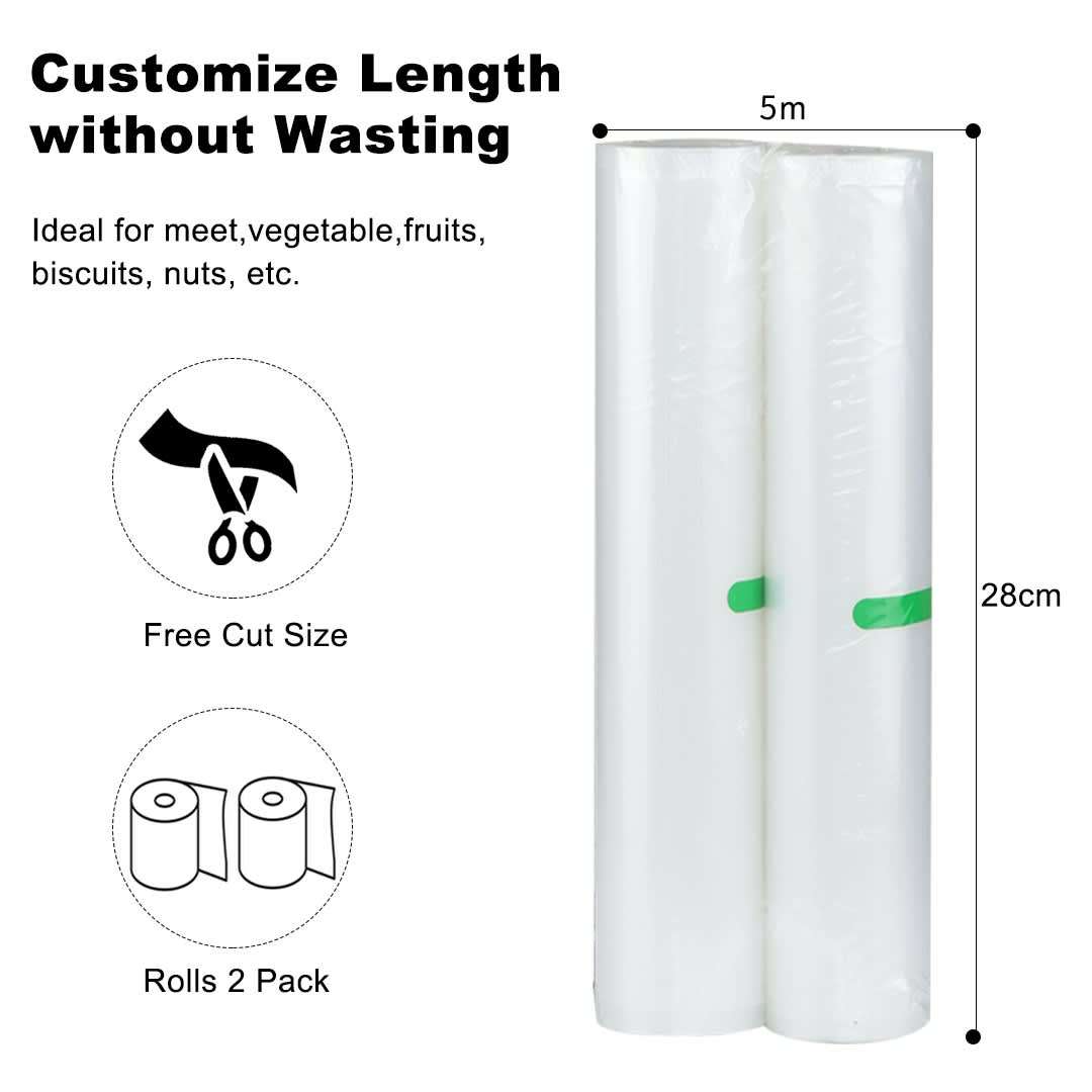 2 Pack Vacuum Sealer Bags 20cm x 5m Food- grade Plastic Rolls