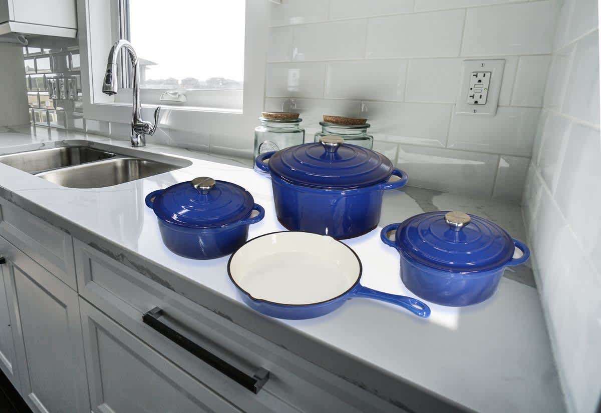 7 Piece Authentic Cast Iron Dutch Oven Cookware Pot Set - Red