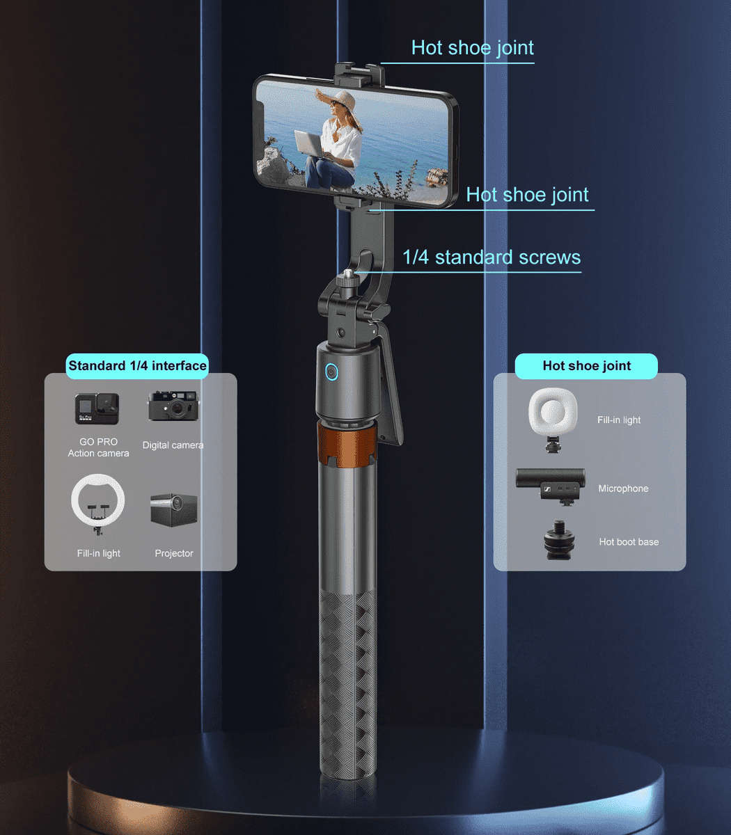 Q13 Selfie Stick Tripod Face Tracking Stabilizer With Buil-in Camera