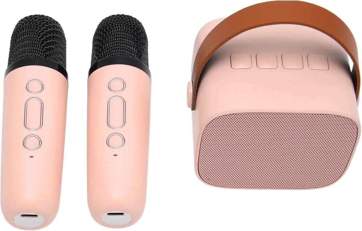 Portable Bluetooth Wireless Karaoke Speakers with 2 Microphones - Pink