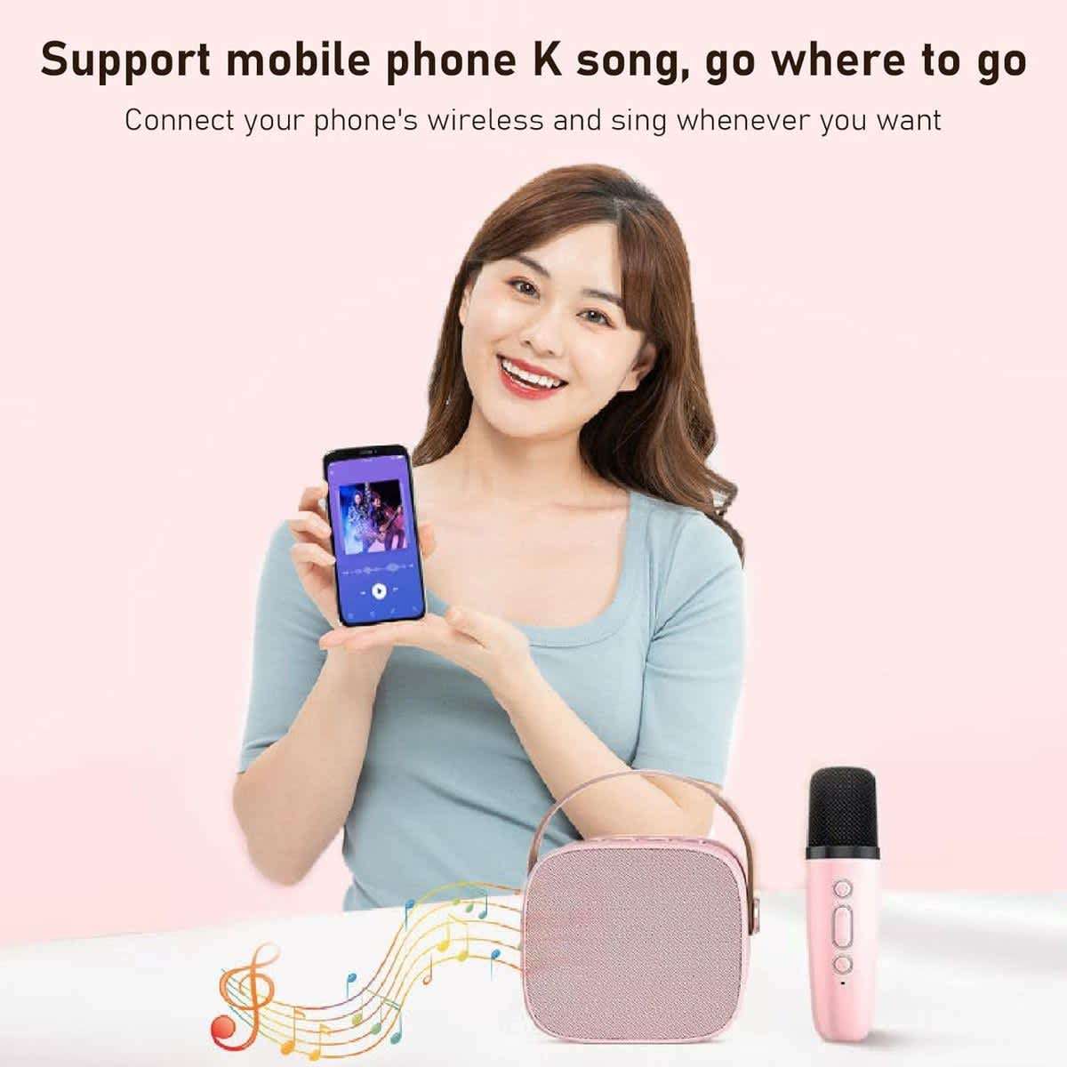 Portable Bluetooth Wireless Karaoke Speakers with 2 Microphones - Pink