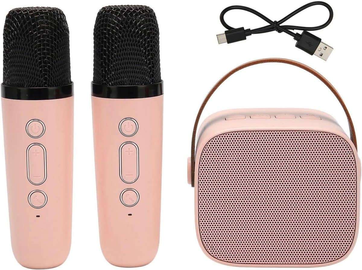Portable Bluetooth Wireless Karaoke Speakers with 2 Microphones - Pink
