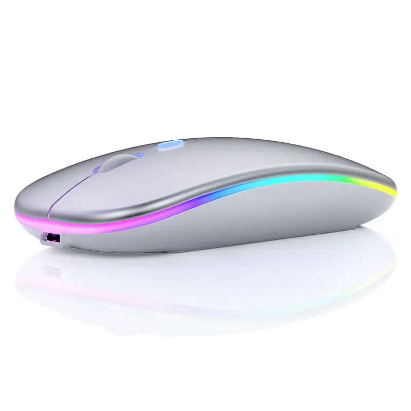 Wireless LED Rechargable Mouse - Silver Ultra-thin and Soft click