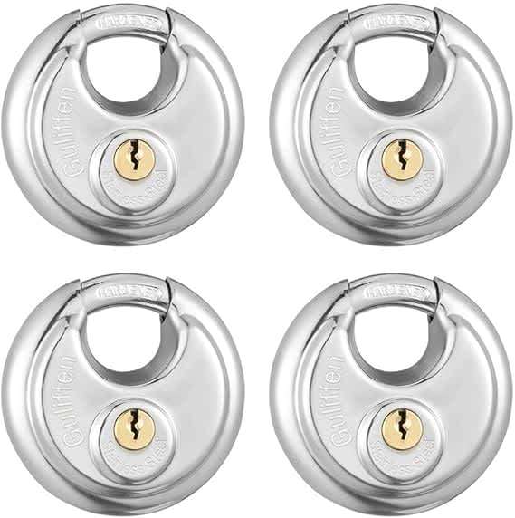 4 Pack Keyed Alike Disc Padlock, Stainless Steel Lock with Key,2-3/4 in.Wide,3/8 in. Diameter Sha...