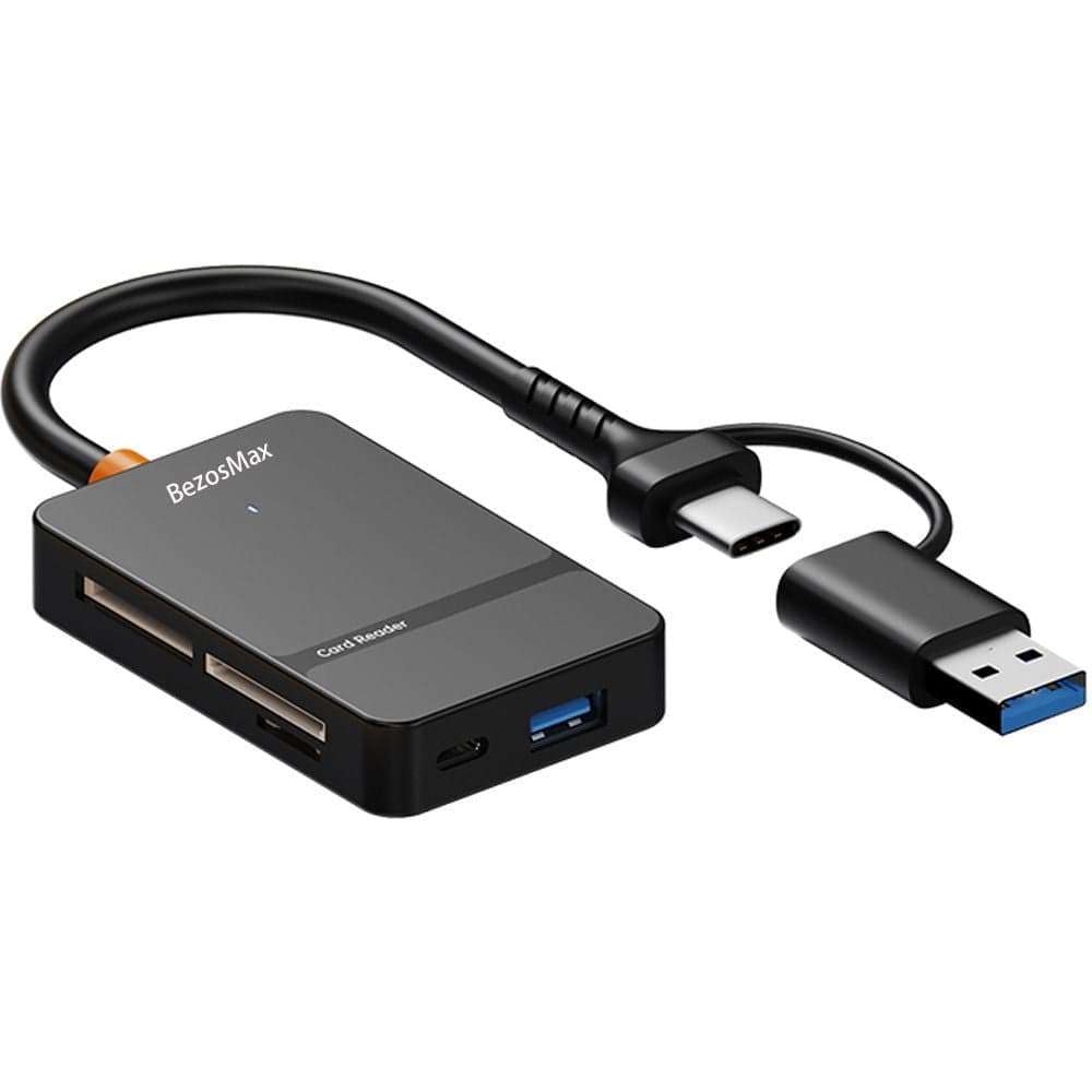 BezosMax Memory Card Reader,USB USB-C to SD/TF/MS/CF Card Reader Adapter - Black