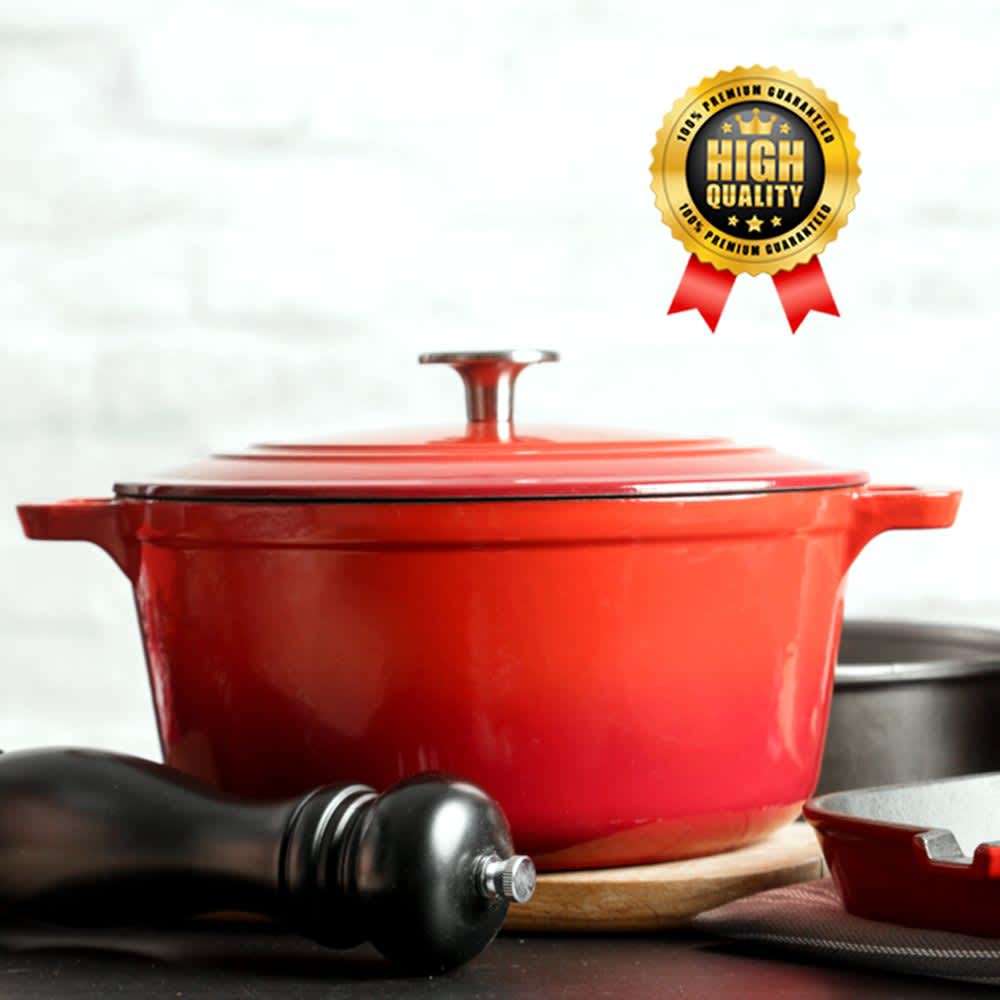 Authentic Cast Iron Dutch Oven Cookware Pot 7 Pcs Set - Orange - 7 Piece