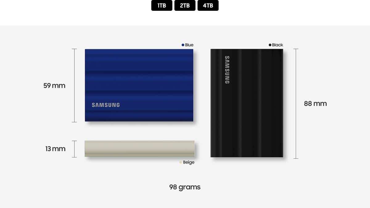 Samsung T7 Shield USB 3.2 Gen 2 - 2TB Portable SSD - Blue