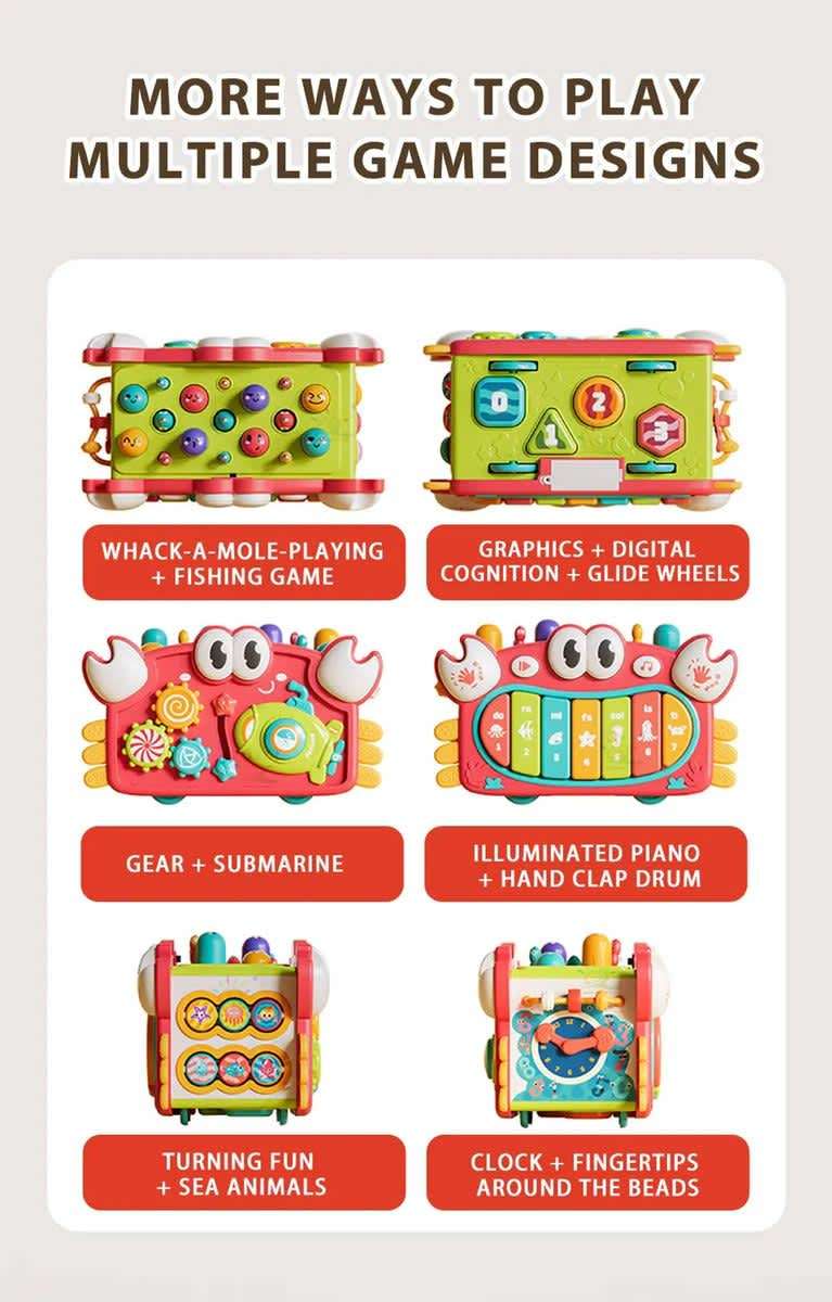 Red 6in1 Montessori Crab Hexahedron Cube Toys Games Board
