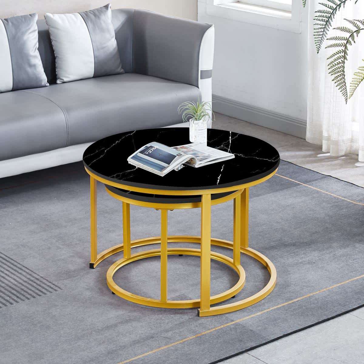 Nesting Coffee Table Side End Tables Office Center Desk Living Room - 2 Piece