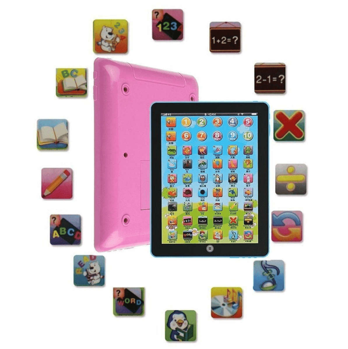 Interactive Educational Tablet for Kids with Batteries - 2 Pack - Pink
