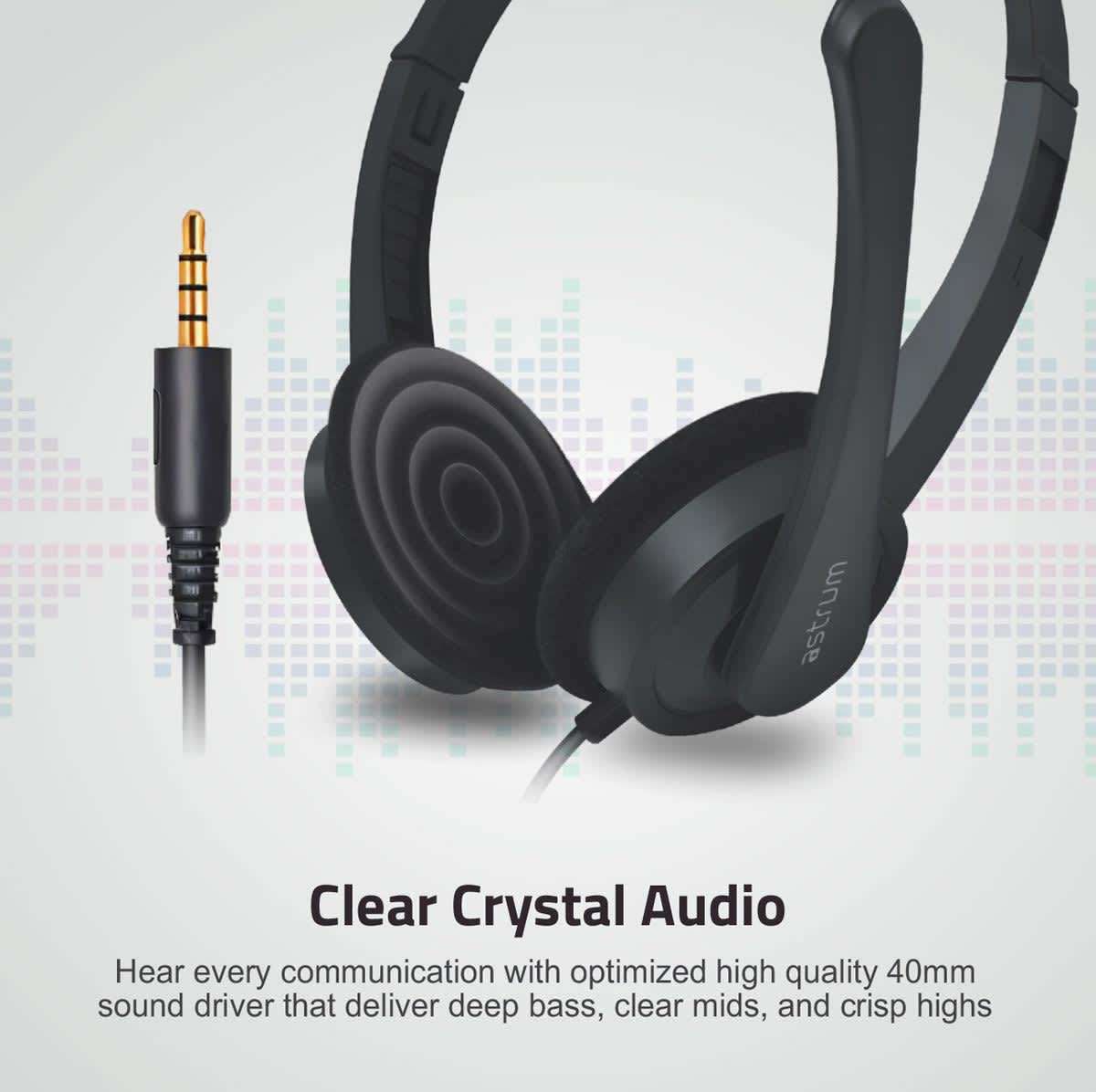 Astrum Wired Over-Ear Headset, 40mm Drivers, Mic, 3.5mm TRRS - HS600