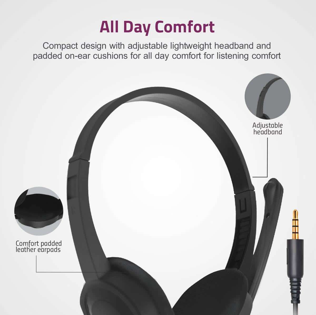 Astrum Wired Over-Ear Headset, 40mm Drivers, Mic, 3.5mm TRRS - HS600