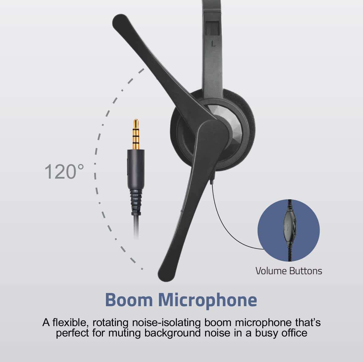 Astrum Wired Over-Ear Headset, 40mm Drivers, Mic, 3.5mm TRRS - HS600