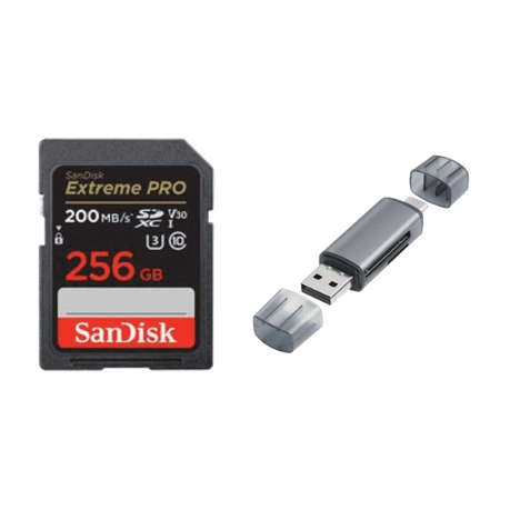 SanDisk 256GB Extreme PRO UHS-I SDXC Memory Card 200MB/s + USB-C Card Reader