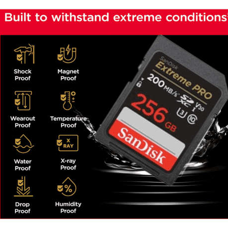 SanDisk 256GB Extreme PRO UHS-I SDXC Memory Card 200MB/s + USB-C Card Reader