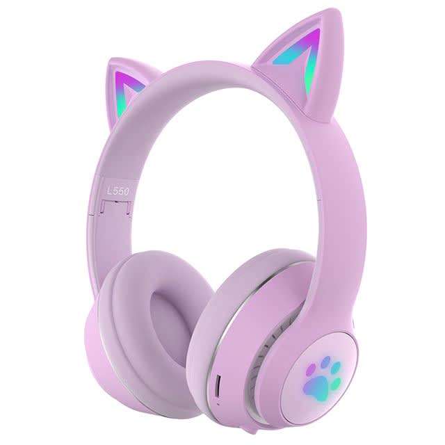 Cat Ear Wireless Bluetooth Stereo Headphones with Mic - Purple