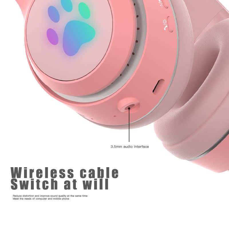 Cat Ear Wireless Bluetooth Stereo Headphones with Mic - Purple