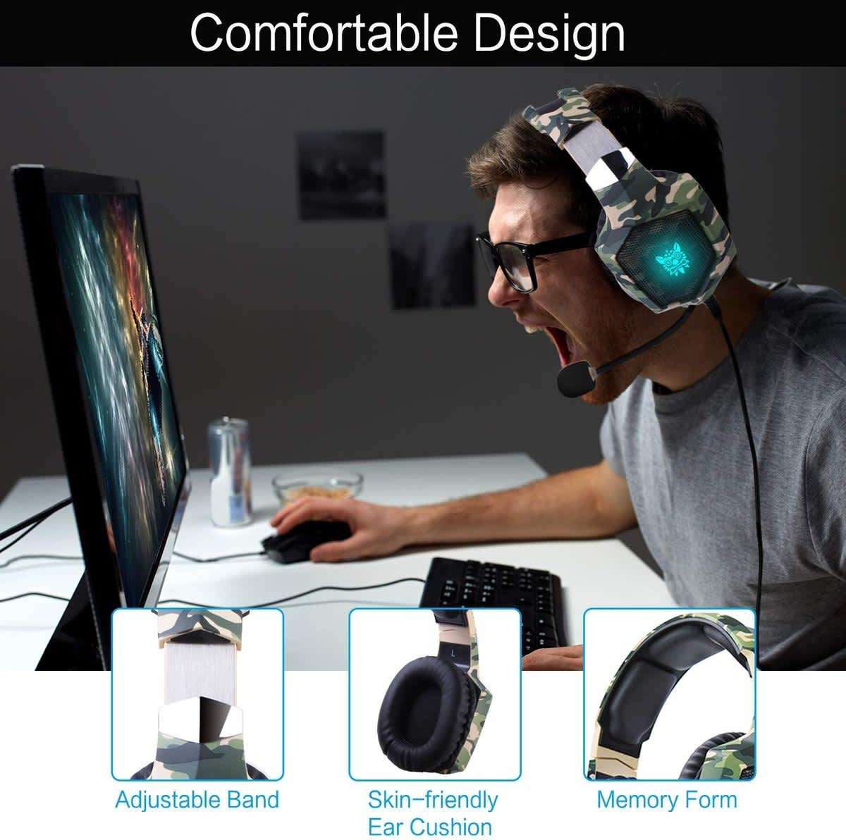 ONIKUMA K8 Stereo Gaming Headset with Microphone & LED Lights  Camouflage