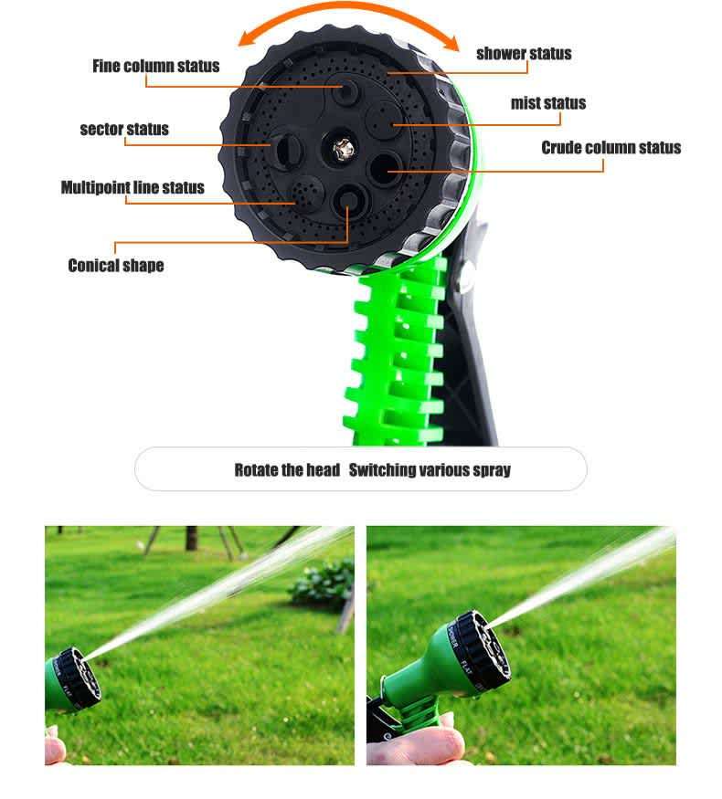 Garden Expandable Hose Pipe with Nozzle - 30 Meters - Green
