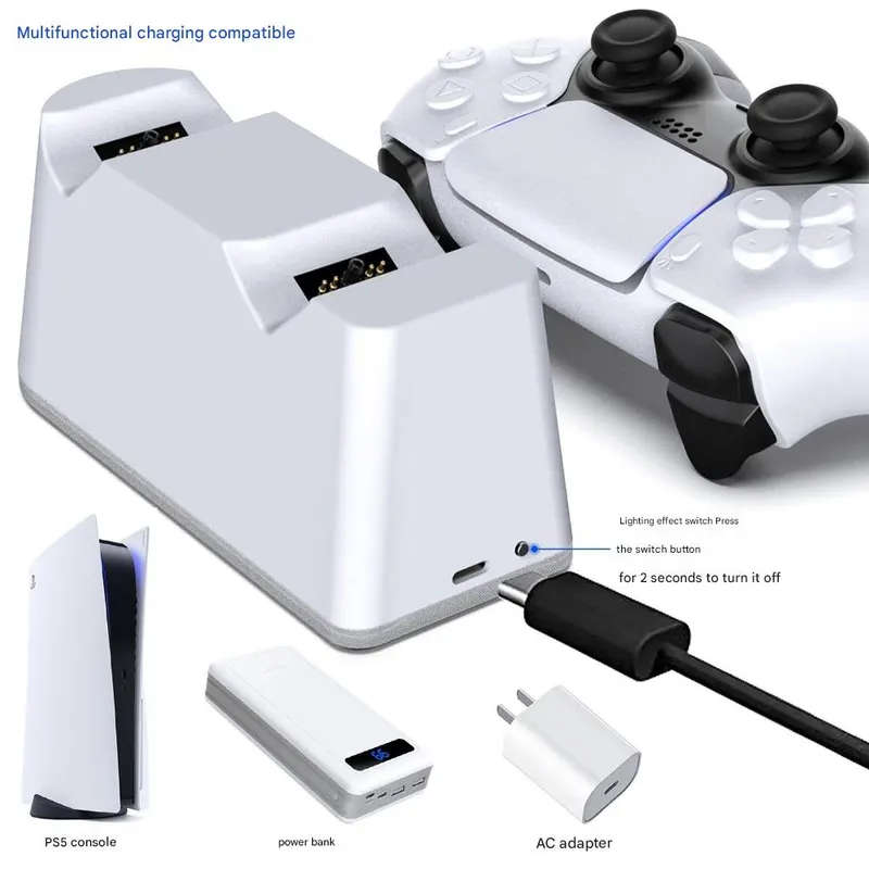Dual Controller Charging Dock Compatible with PS5  RGB Lighting